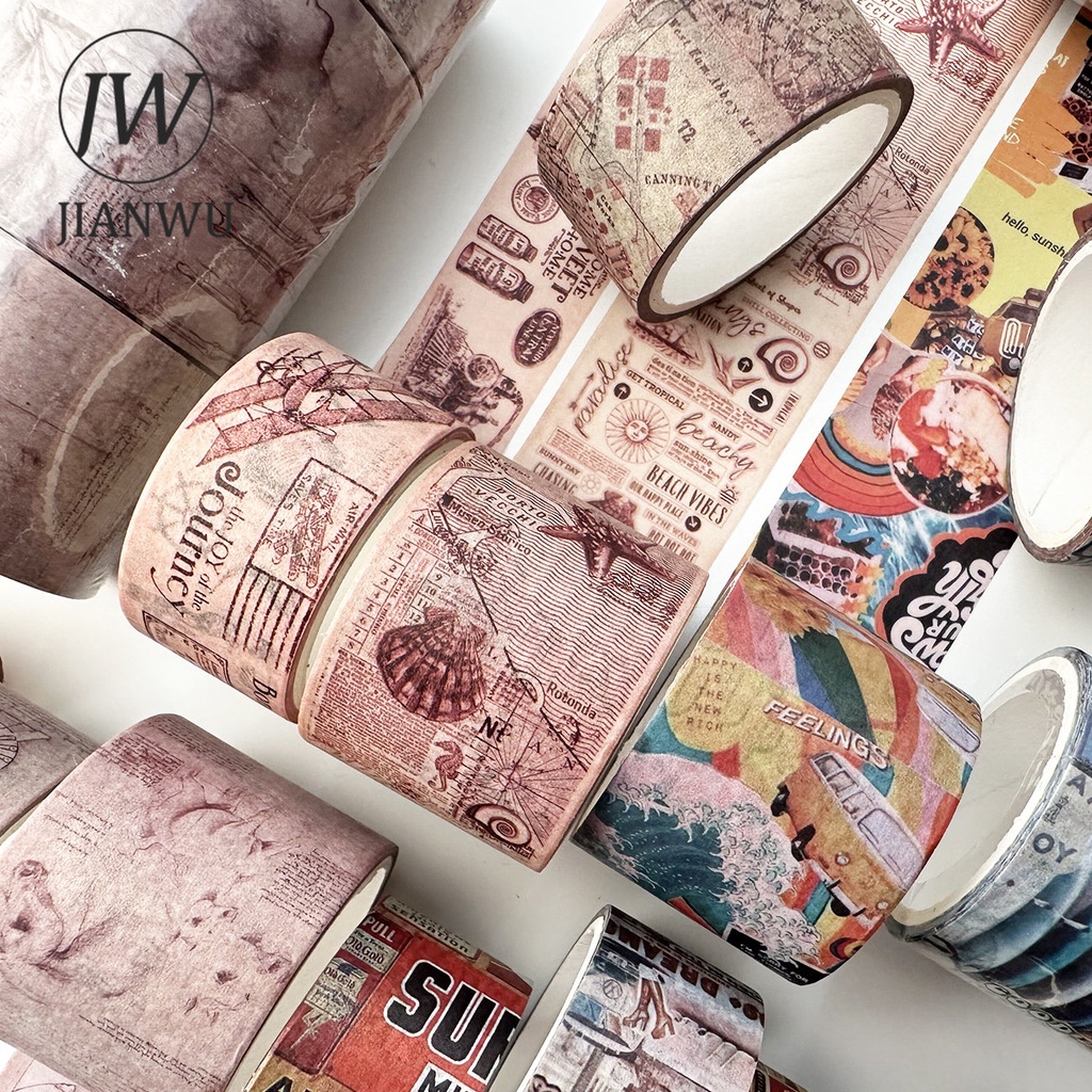 JIANWU 4 Rolo/Set Vintage Combinação De Papel Washi Autocolante Multi-Tamanho Conjunto De Fita Adesiva Criativa Colagem De Material Decoração Estacionário