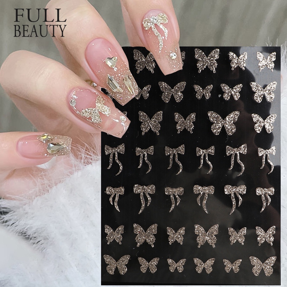 Novo Adesivo De Manicure Borboleta Glitter Diamante Rosa Dourada Decalque 3D Butterfly Rabbit Nail Sticker