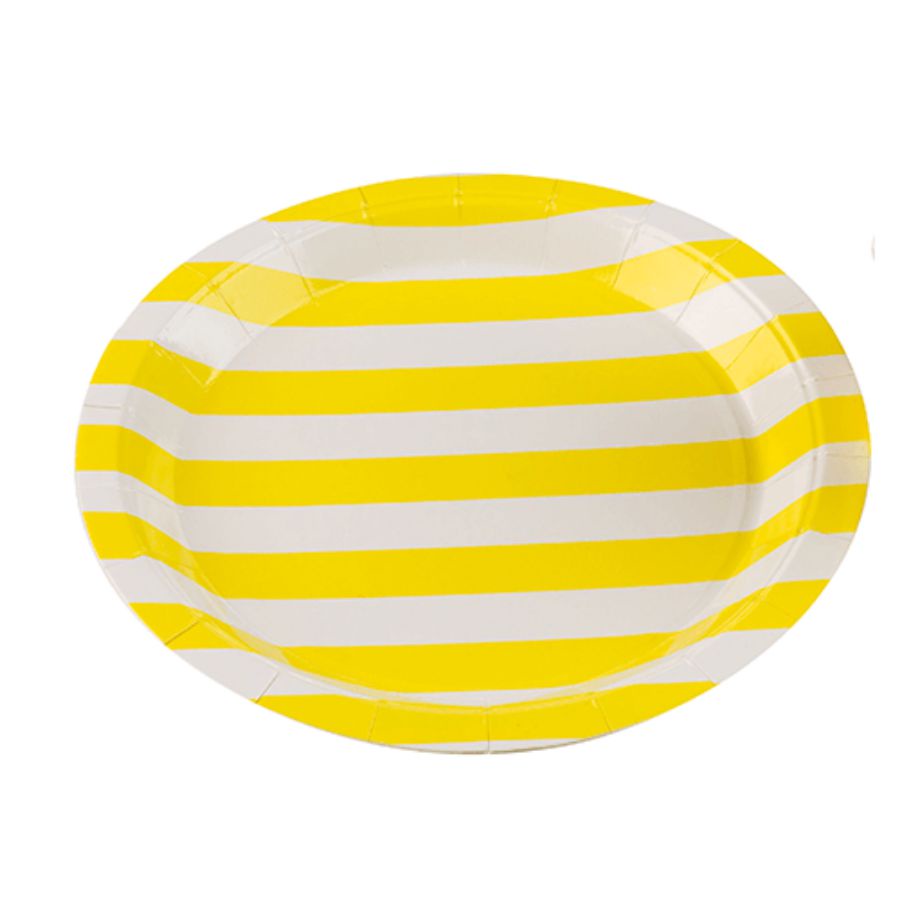 Prato Papel Biodegradável Listrado Amarelo - 10 unidades -  18 cm -Silver Festas em Oferta na Shopee