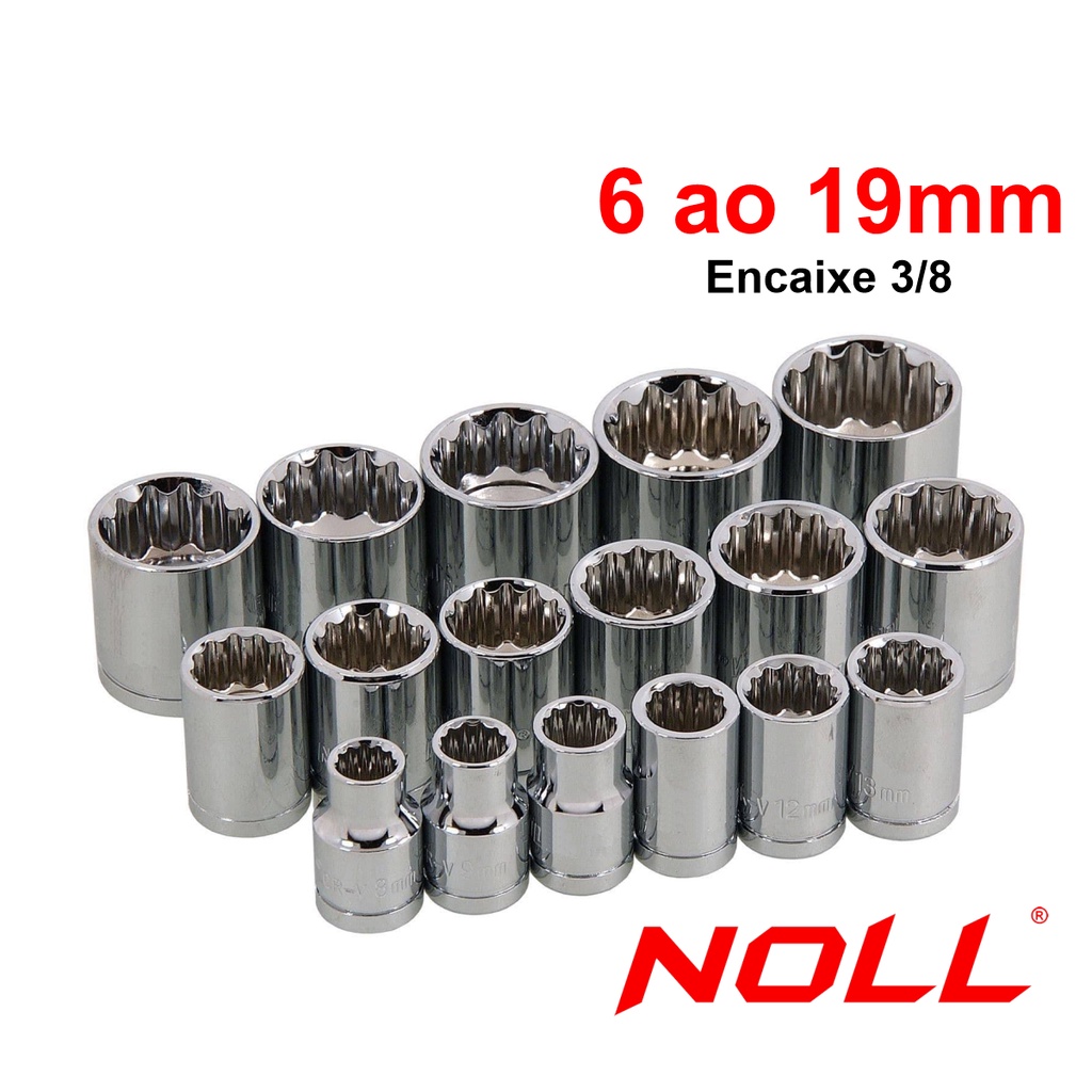 Soquete Estriado encaixe 3/8" - Avulsos 06 ao 19mm Noll em Oferta na Shopee