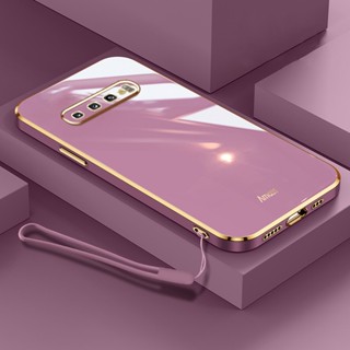 [Leia O Estoque] Estojo De Cordão De Luxo De Borda Reta Estilo Lanyard Free Para Samsung S9 Plus S10 Novo Design Telefone Quadrado Capa De Com Banho Macio