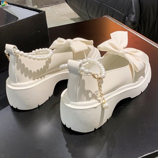 Sapatos Femininos De Couro De PU Com Corrente De Pérola Branca