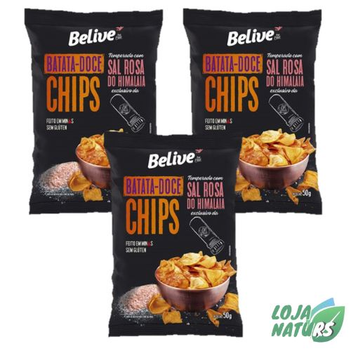 KIT 3 Unidades Chips de Batata Doce com Sal Rosa do Himalaia Sem Glúten 50g - Belive