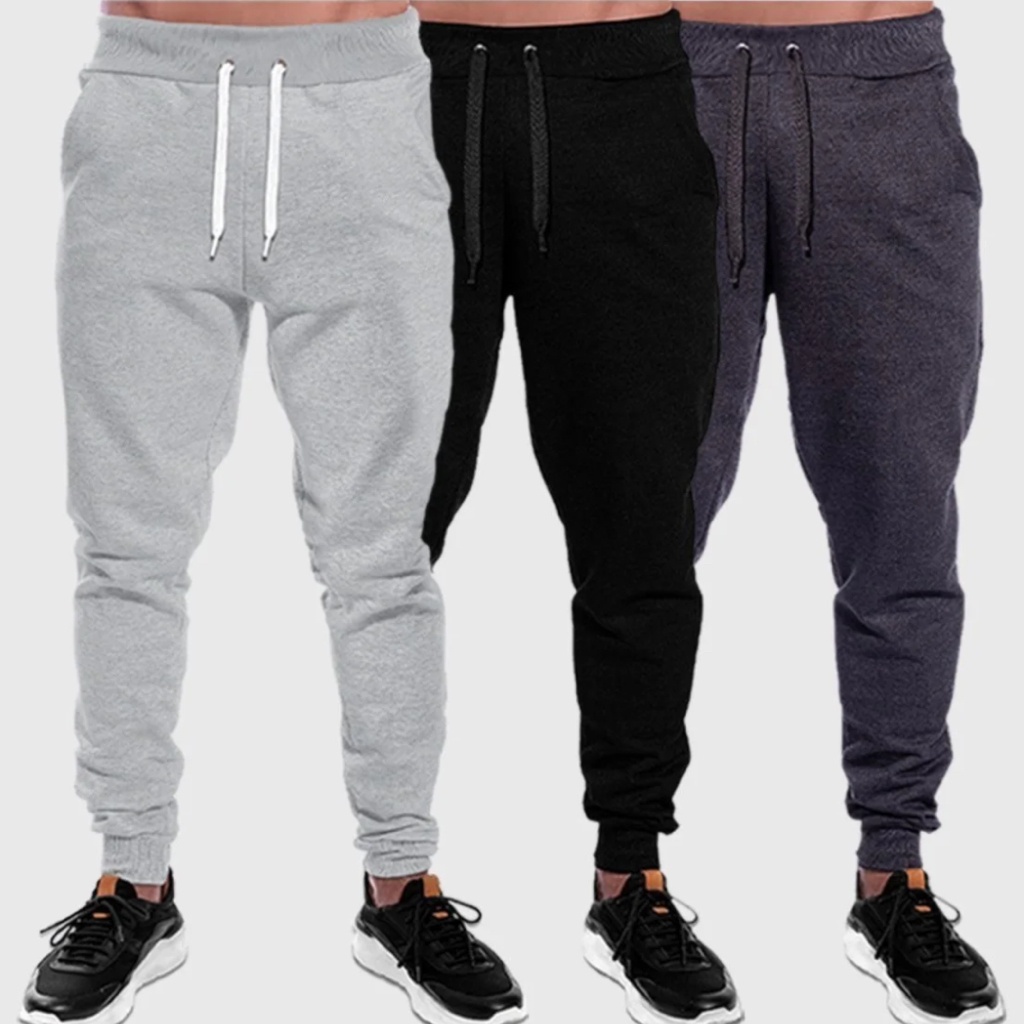 Kit C/ 2 Calças De Moletom Peluciado Masculina Estilo Jogger