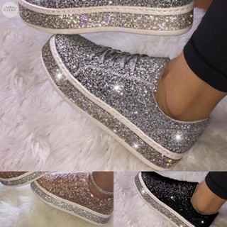 Tênis Feminino De Corrida Esportivo Bling Glitter Casual Lace Up Marca Nova