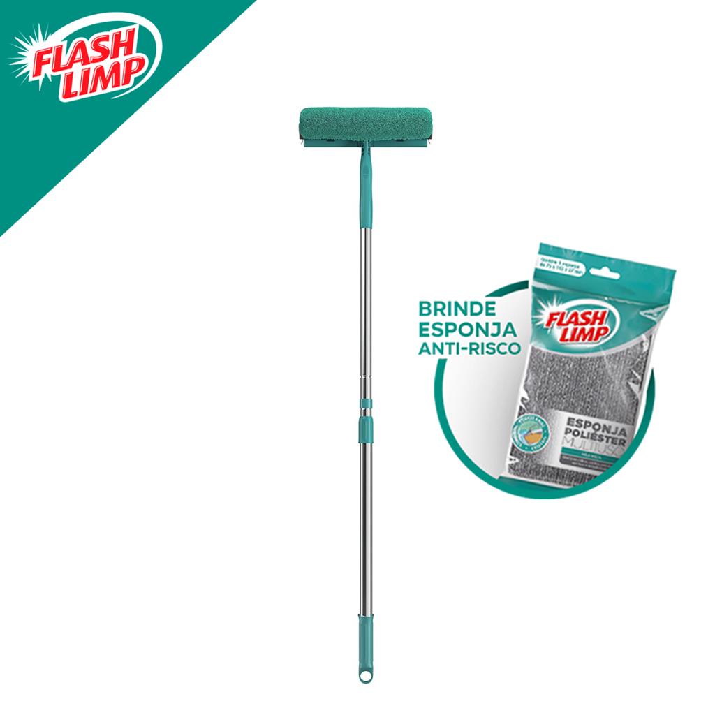 Mop Limpa Vidros 2 Em 1 Cabo Extensivel Com Reservatorio + Esponja Poliester Flash Limp em Oferta na Shopee