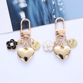 Chaveiro Metal Love Keychain Elegante Camélia Carta Círculo Marca Fone De Ouvido Decoração Capa De Pendentes De Bolsa Fofa Para Menina Feminina