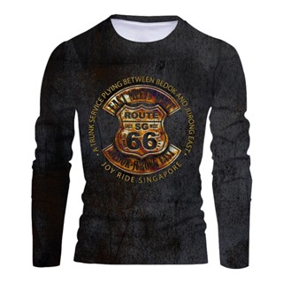 Rota 66 Cartas Impressas O Camiseta Com Colarinho Unisex Manga Longa Camisetas Casual