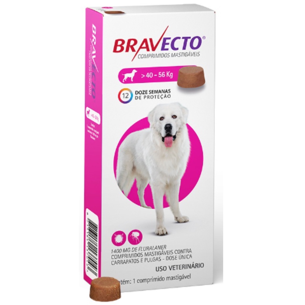 Bravecto Antipulgas Carrapatos Cães 40 A 56kg 1400mg em Oferta na Shopee
