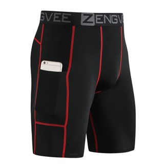 Shorts de compressão masculino Cool Dry Running Camada Base Shorts com bolsos de telefone para correr, treinamento, treino, ginásio