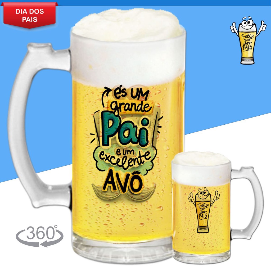 Caneca De Chopp Personalizada Vidro Lembrancinha Dia Dos Pais Cerveja Promoção Pai Avô Avo Padrastro Presente Cesta