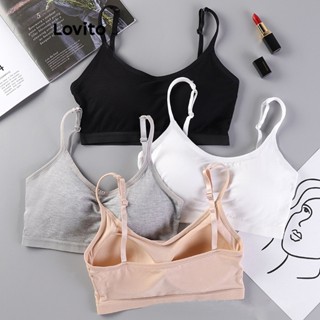 Lovito Sutiã Simples com Decote nas Costas para Mulheres LNA16229 (Cáqui Claro/Cinza/Preta)
