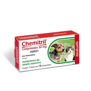 Antibiótico Chemitril 50mg Cães E Gatos 10 Comprimidos
