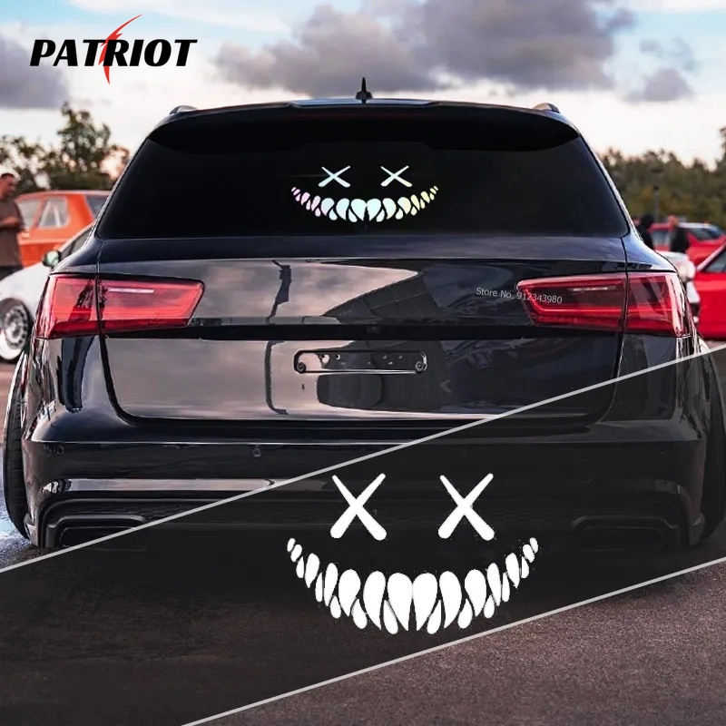 Decalque De Halloween Night Cool Car Carro Frio/Autocolantes Sorridente Demoníaco/Autocolante De Carroceria Traseira PET À Prova D'água De Caminhão Scooter/Decoração Refletiva Laser Devil