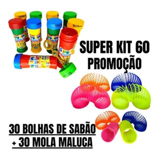 30 Bolha De Sabão + 30 Mola Maluca Lembrancinha Atacado