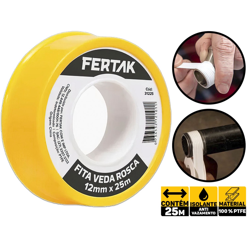 Fita Veda Rosca Fertak 12mm X 25 Metros Tubos Conexões 31225 em Oferta na Shopee
