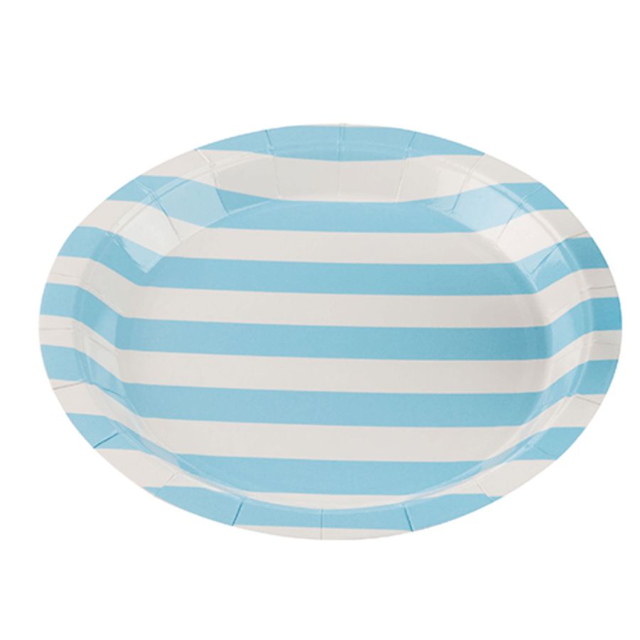 Prato Papel Biodegradável Listrado Azul Bebe - 10 un -  18 cm -Silver Festas - Rizzo Distribuidora - Home & Living