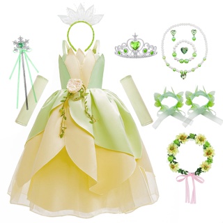 Princesa Tiana Vestido Meninas Rã Cosplay Festa De Halloween Elfos Fantasia Infantil Verde Oferta De Bola De Ombro em Oferta na Shopee
