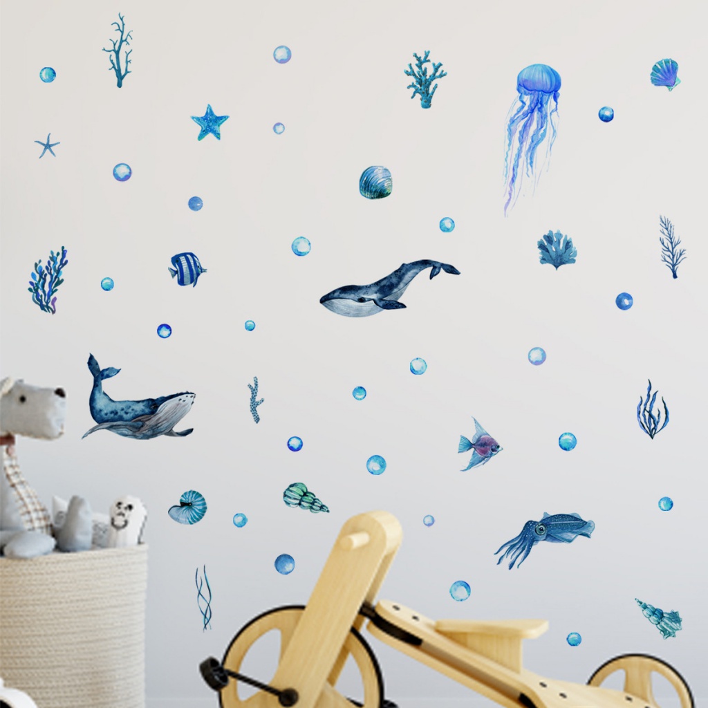 Adesivos De Parede Brilhantes Do Mundo Marinho Adesivos Para Decoração De Parede De Quartos Infantis