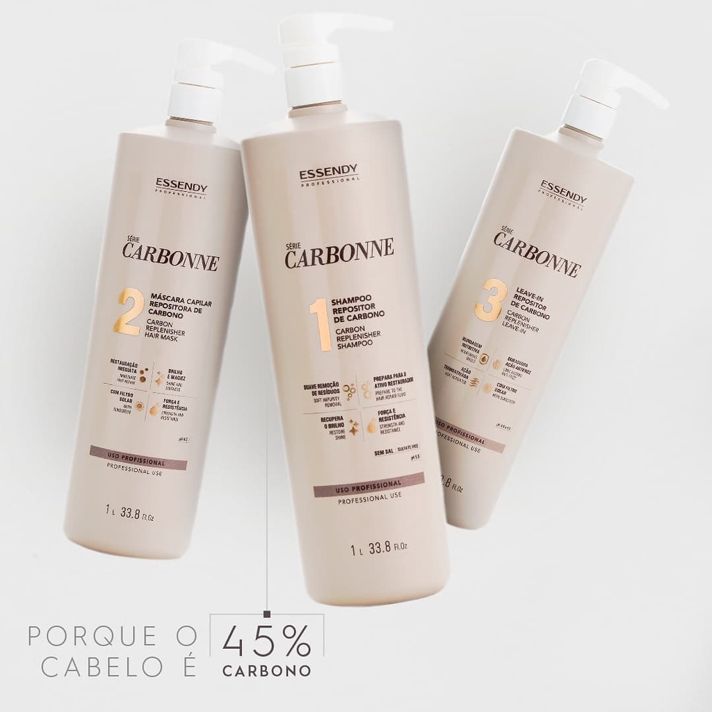 Kit Home Care Série Carbonne 1L (um litro) Essendy - Shampoo Máscara Capilar Repositora Leave-in Repositor