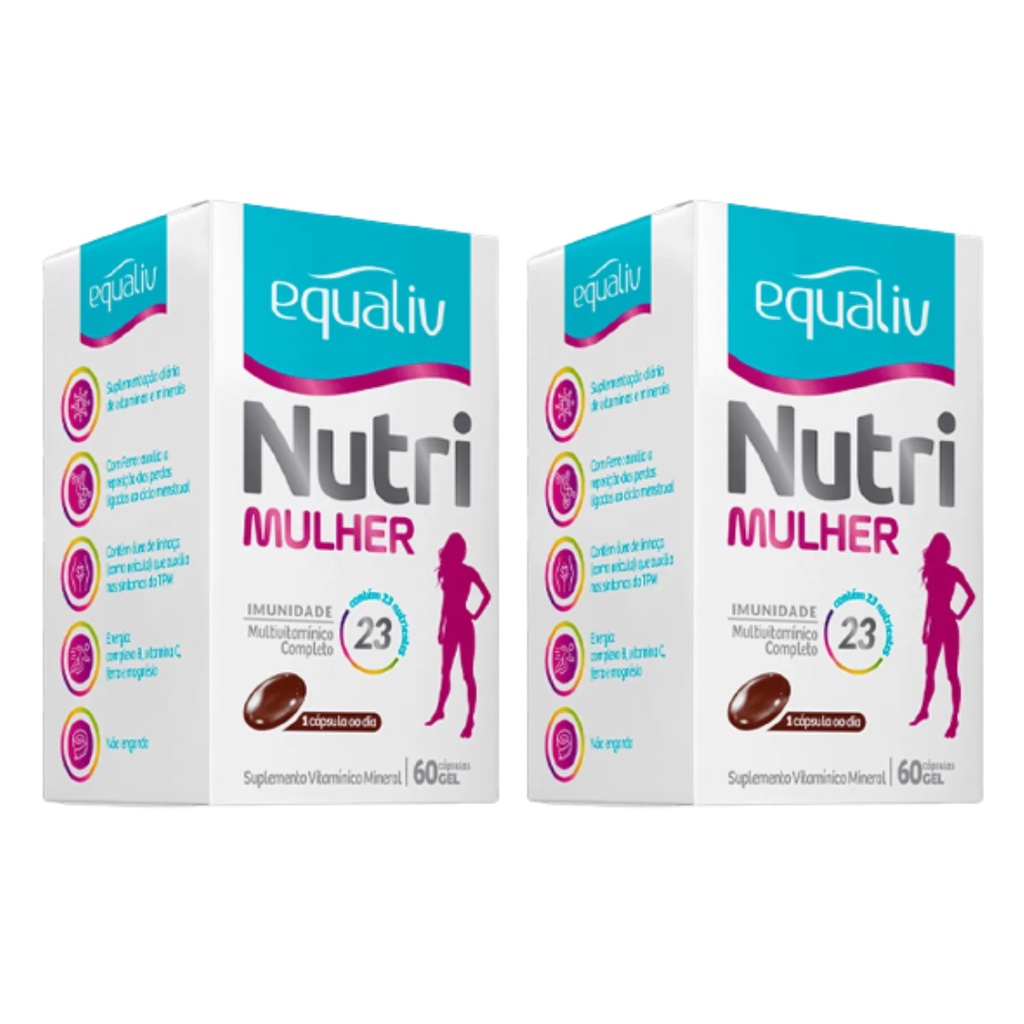 Kit 2 Unidades Suplemento Polivitamínico Equaliv Nutri Mulher 60 Cápsulas Gelatinosas