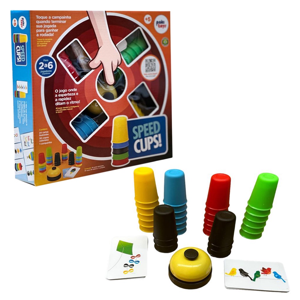 Speed Cups Jogo Copinhos Coloridos Brinquedo Cartas Cores  Adivinha qual o Objeto