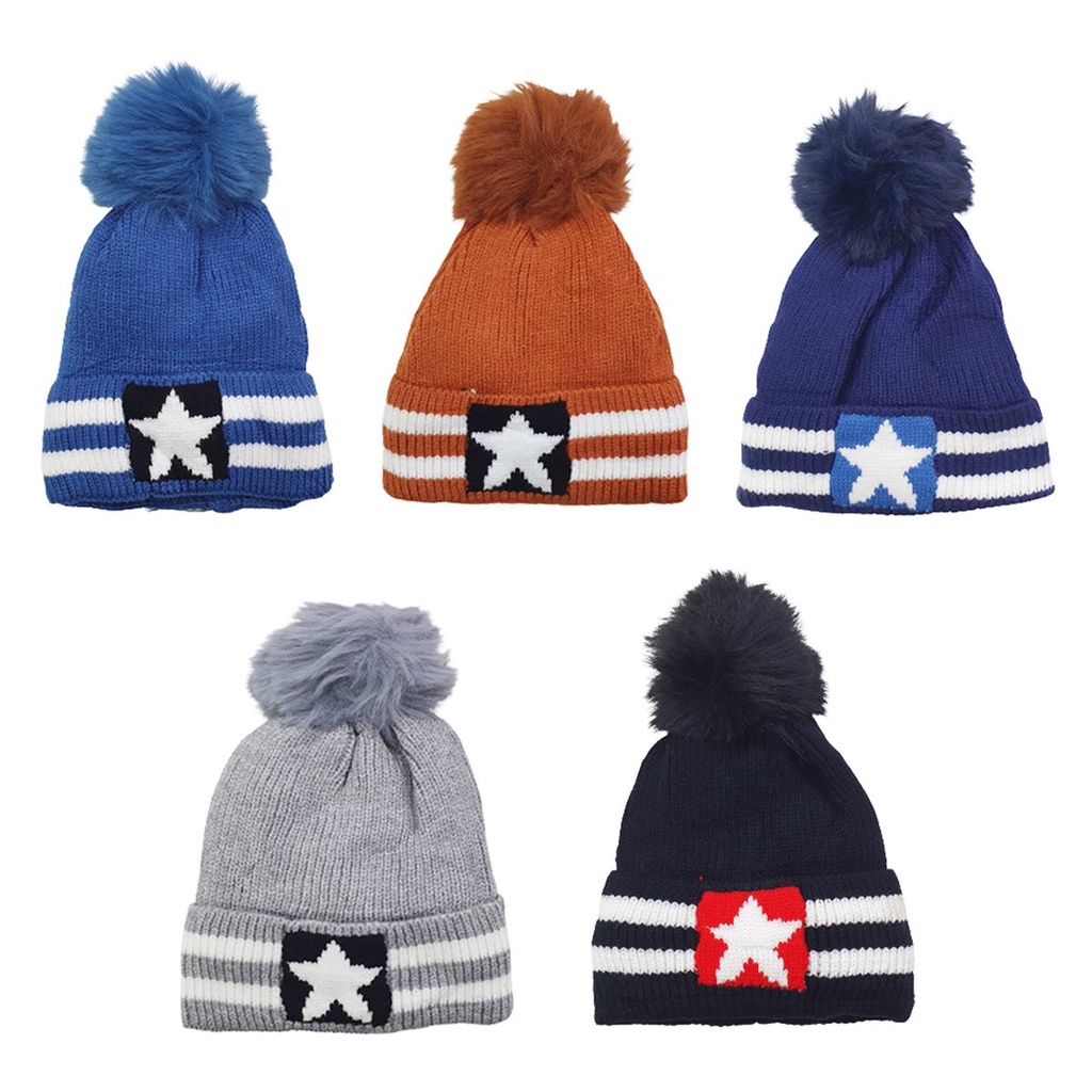 Gorro Touca Infantil Criança Fofo Inverno Frio Forrado Pompom Estrela Unissex
