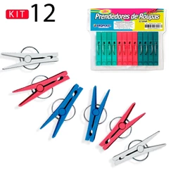 Jogo Prendedor De Roupas Em PVC Kit Com 12 Unidades Cores Sortidas