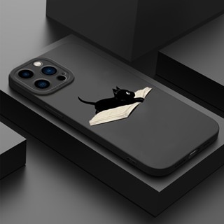 Para iPhone 11 12 13 14 Pro Max 7 8 Plus XS XR X SE 2020 Fofo Simples Gato Deitado No Livro Estampa Capa De Celular