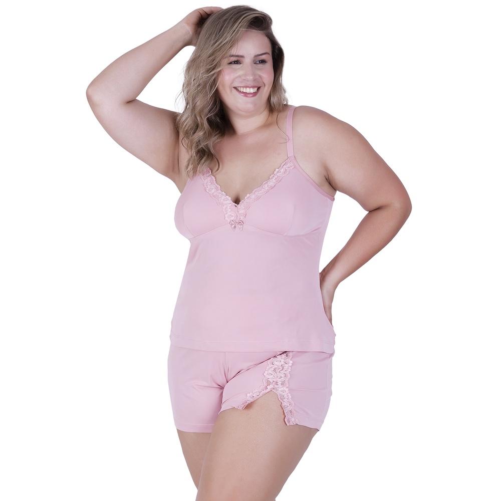 Short Doll Cristal Plus Concept Lingerie Rosa
