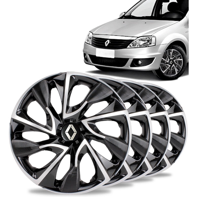 Jogo 4 Carlota Ds4 Aro 15 Preta/Prata Renault Logan