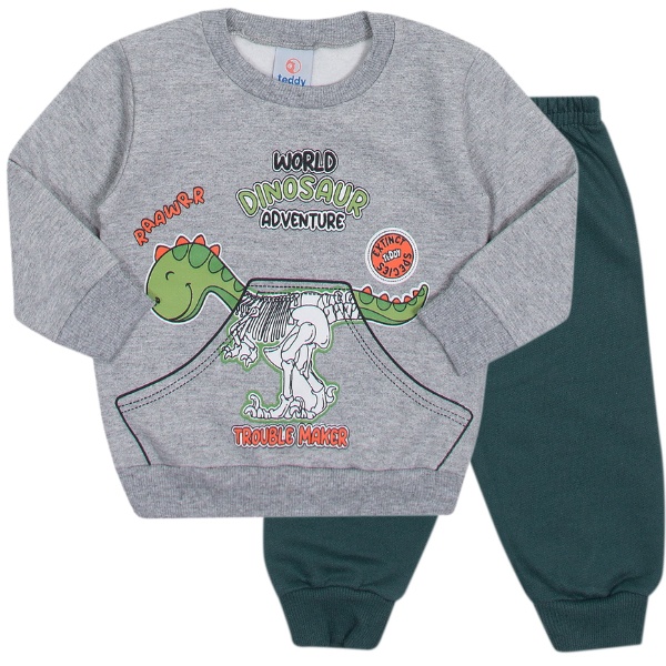 Conjunto moletom verde e mescla estampado dinossauro
