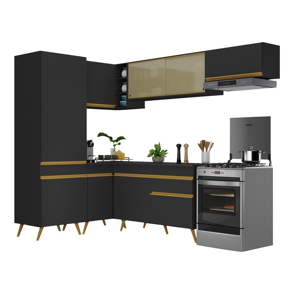 Cozinha Completa de Canto Veneza GB Multimóveis MP2051 com Armário e Balcão Preta em Oferta na Shopee