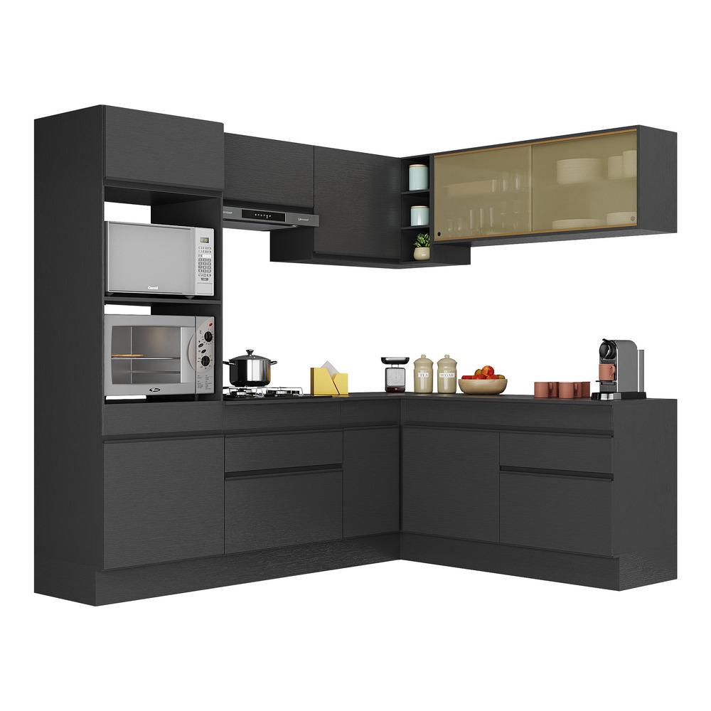 Armário de Cozinha Completa de Canto com Rodapé Veneza Multimóveis MP2099.895 Preto em Oferta na Shopee