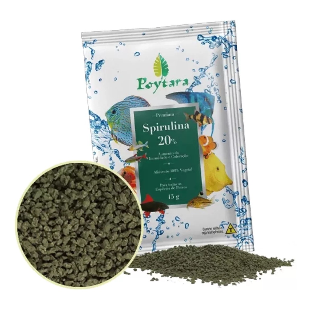Racao Poytara Tropical Spirulina 20% Sache 15g Para Peixes em Oferta na Shopee