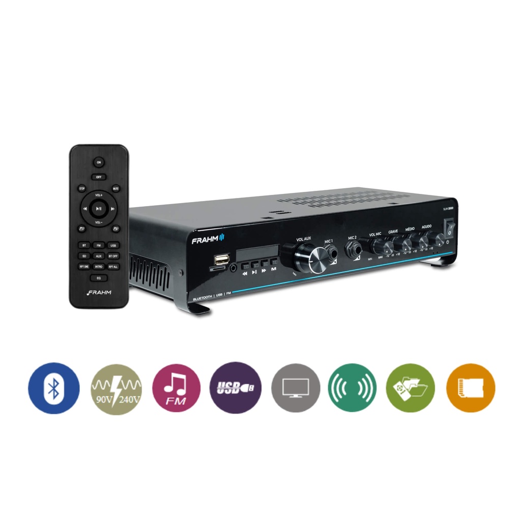 Amplificador Receiver Som Ambiente Slim 2000 G5 120W RMS Bluetooth, RCA, USB, P2 e Micro SD Frahm - 32105