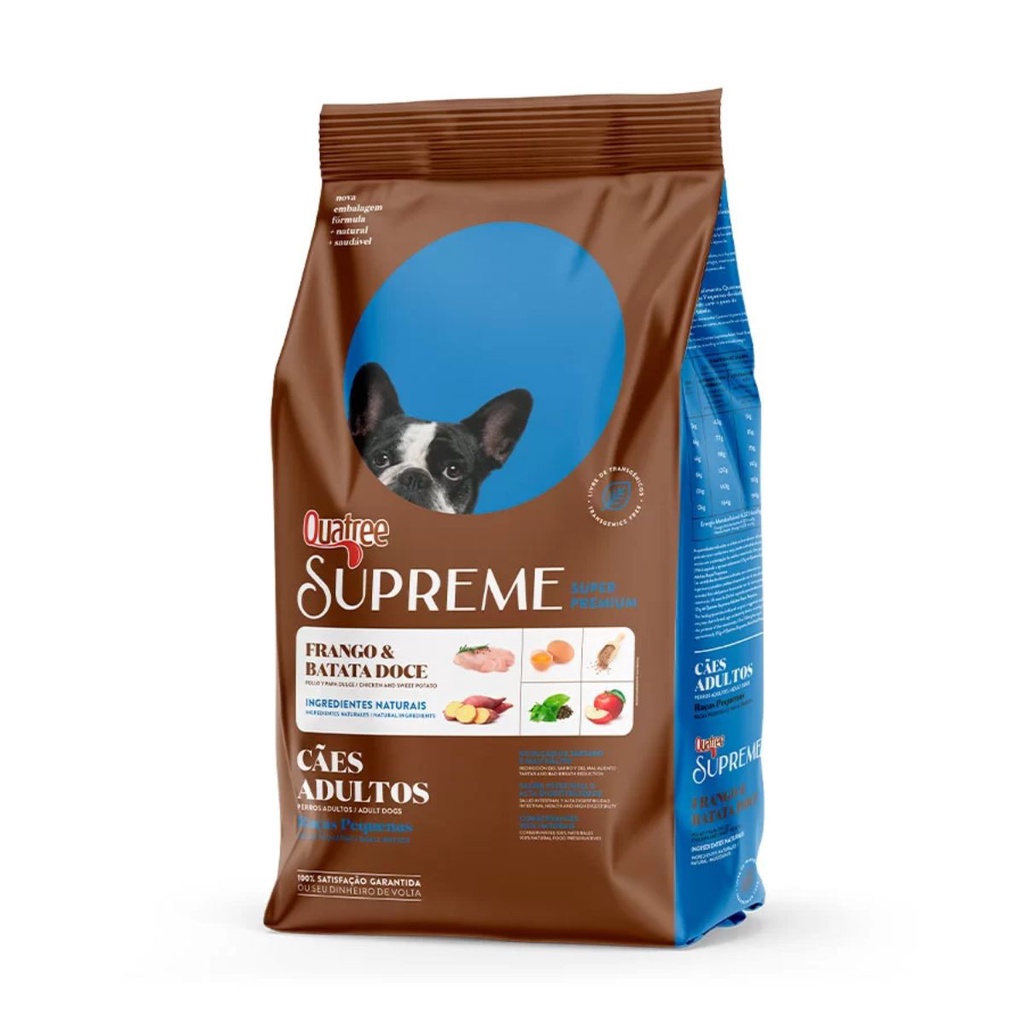 Ração Para Cachorro 1KG Alimento Quatree Supreme Adulto Raças Tamanho Pequeno Sabor Frango e Batata Doce