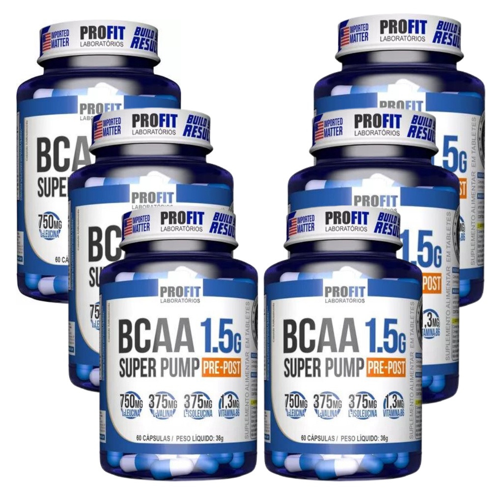 6x Suplemento BCAA 1.5g Super Pump 60 Caps