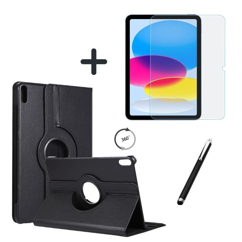 Kit Case Capa Giratoria para IPad 10 2022 - 10.9" A2696 A2757 A2777 + Pelicula Vidro 9H + Caneta Touch