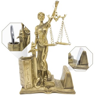 Escultua Decorativa Estátua Dama Justiça Direito Enfeite Mesa Escritório Porta Caneta Cartão Visitas