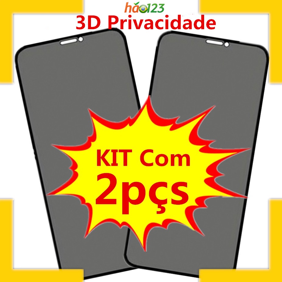 KIT Com 2 Película de Vidro 3D Privacidade Anti Spy Para Xiaomi Note 7/8/9s/9 pro/10/9A/9C/9T/Poco M3/F3