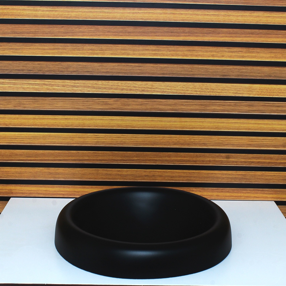 CUBA DE VIDRO CHAPEU 32CM PRETO FOSCO