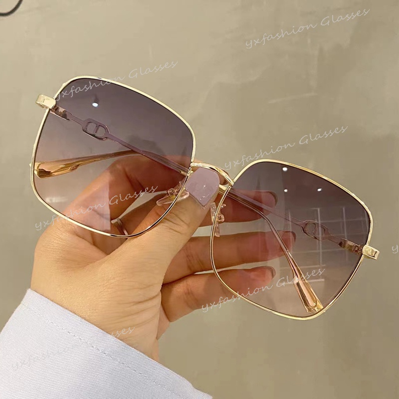 Versão Coreana Óculos De Sol Com Armação Quadrada Metálica Para Homens E Mulheres Fashion Sunshade Street Shot Round Face Big Brown O Exterior Proteção UV
