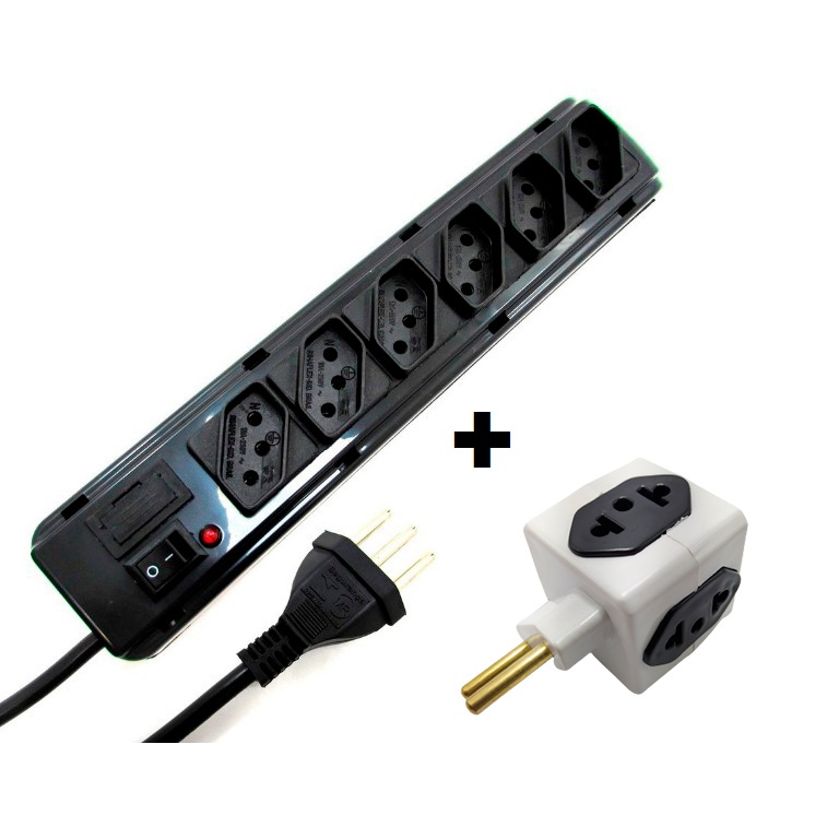 RÉGUA DE TOMADAS MODELO FILTRO DE LINHA + ADAPTADOR EM CUBO COM FUSÍVEL ANTI CURTO ELÉTRICO EXTENSÃO ELÉTRICA Atacadão