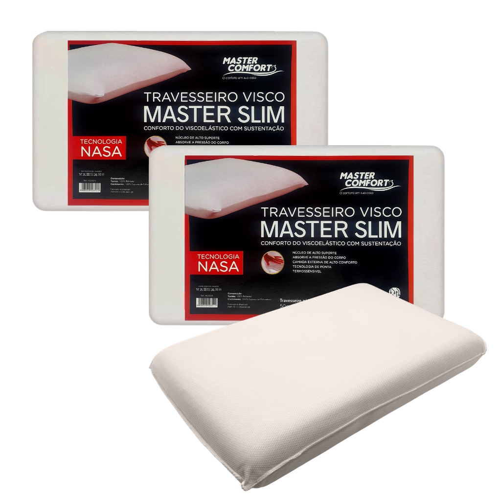 Kit 2 Travesseiros Nasa Viscoelástico Master Slim Sono 50x70cm