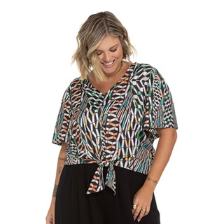 Blusa Feminina Plus Size Geométrica Secret Glam Preto