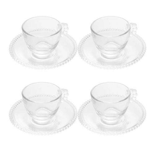 Cj 04 Xícaras de Cafezinho C/ Pires em Cristal Pearl 80ml - Wolff