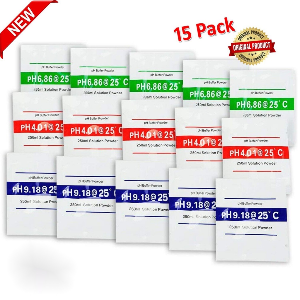 15PCS Solução De Calibração De pH Em Pó Para Medidor , 0,05 Caneta Testadora De Alta Precisão , 250mL , 4,00 6,86 9,18 ,