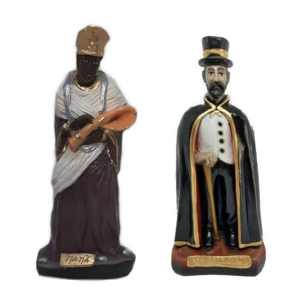 Estátua Estatueta Escultura Orixá Nanã E Exu Capa Preta Candomblé Umbanda Imagem Em Gesso 22cm Altar Congá