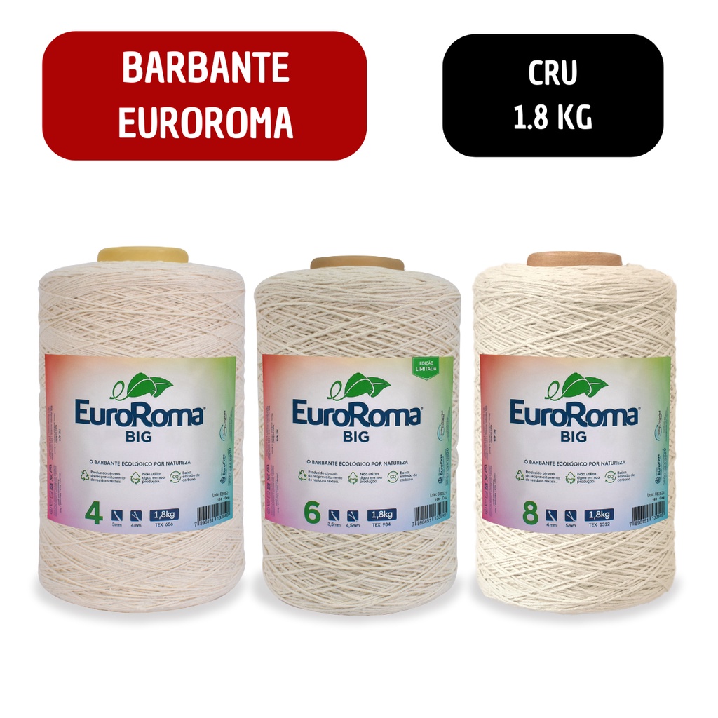 Barbante Cru Fio 4 - Fio 6 e Fio 8 EuroRoma Big Cone 1,8 Kg em Oferta na Shopee